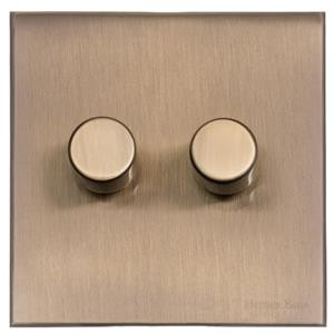 M Marcus Heritage Brass Windsor Range 2 Gang Trailing Edge LED Dimmer Switch